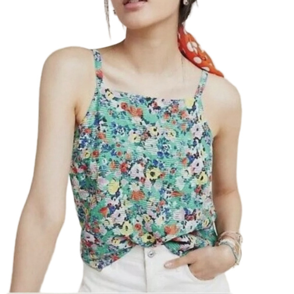 Anthropologie Maeve Quinn Textured Multicolor Floral Cami Tank Size 6 - Picture 2 of 4